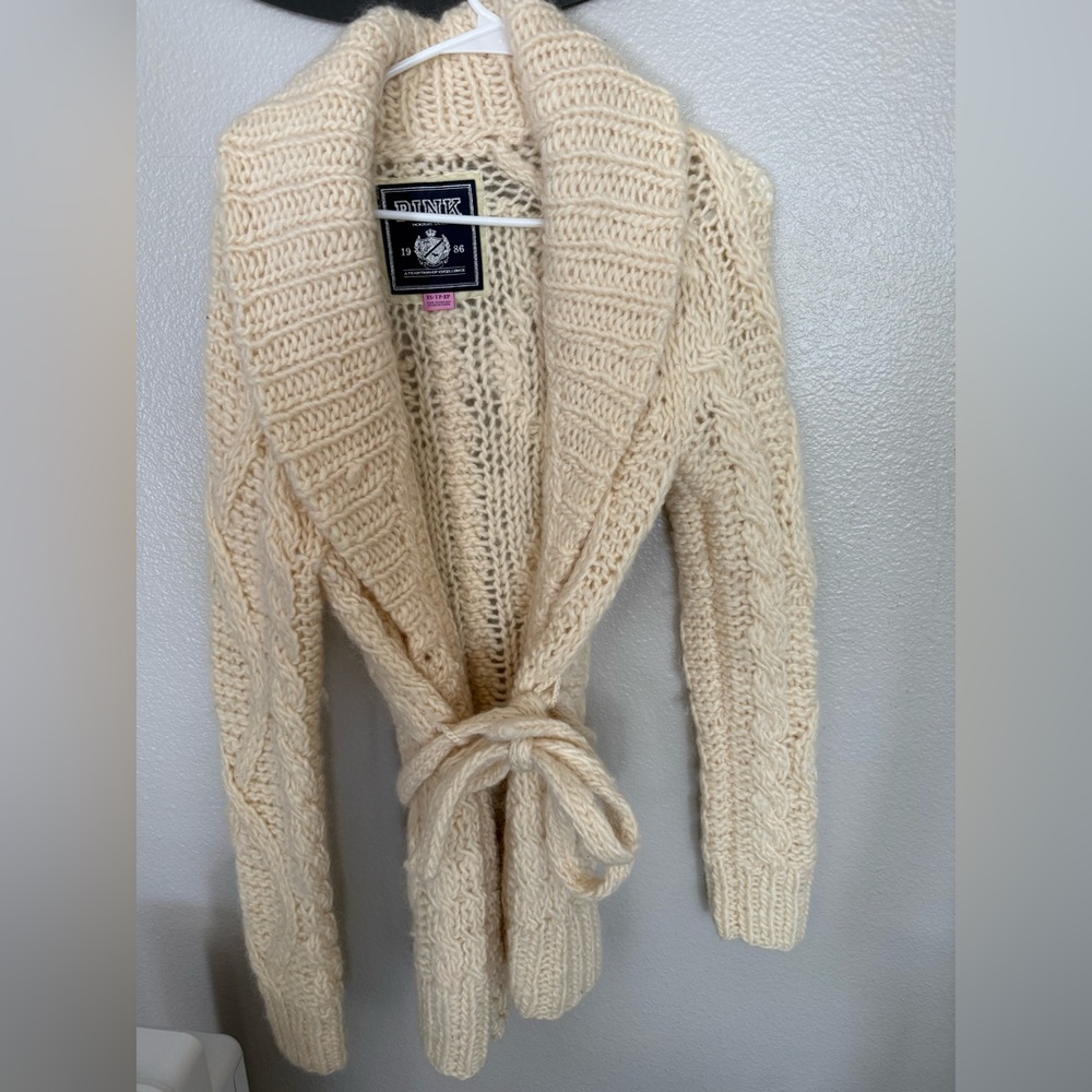 Cozy Cream Cable Knit Sweater jacket with tie belt